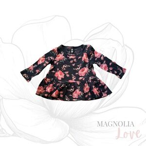 🌸 Baby GAP Navy Blue Baby Top w/ Pink Floral Print 18-24M